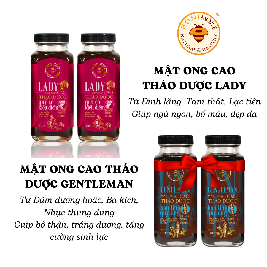 Combo 2 chai mật ong cao thảo dược Lady 310g - ngủ ngon, bổ máu [TẶNG 2 chai mật ong cao thảo dược Gentleman 310g] - bổ thận, tăng cường sinh lực