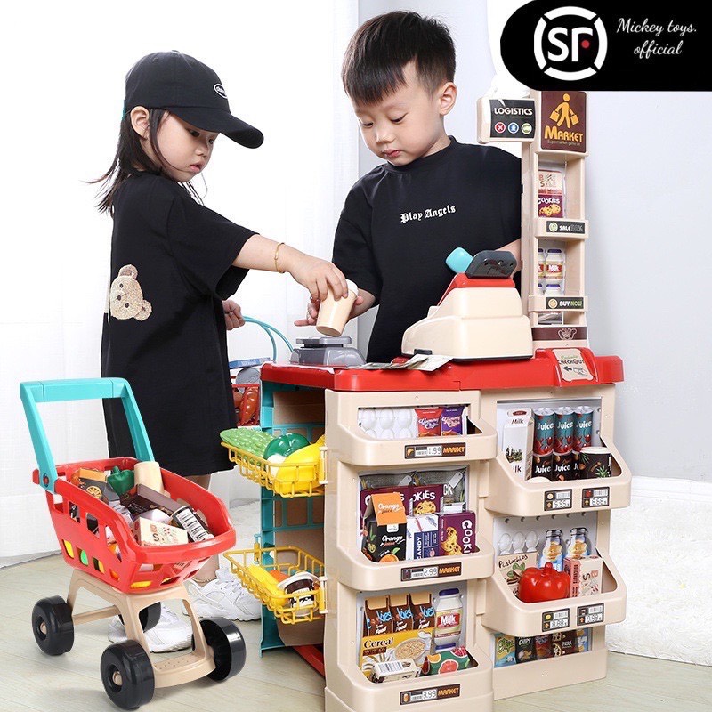 Đồ Chơi Siêu Thị Kèm Xe Đẩy Cỡ Lớn Cho Bé, Quầy Thu Ngân