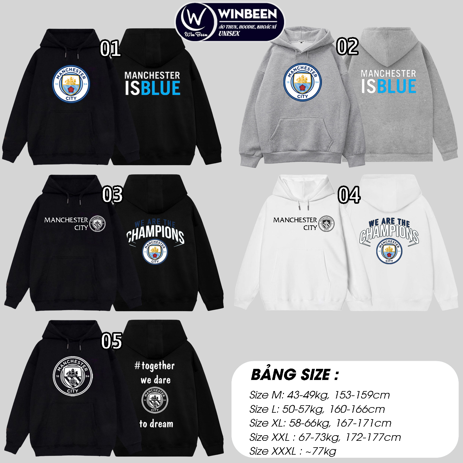 Hoodie Manchester City hàng đẹp vải nỉ dầy, hình in sắc nét mẫu áo khoác CLB Man City 15 mẫu mới WinBeen