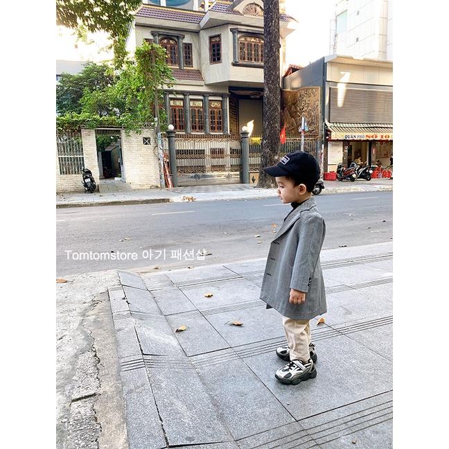 Áo khoác mangto dáng dài kẻ sọc bé trai bé gái phong cách Hàn Quốc