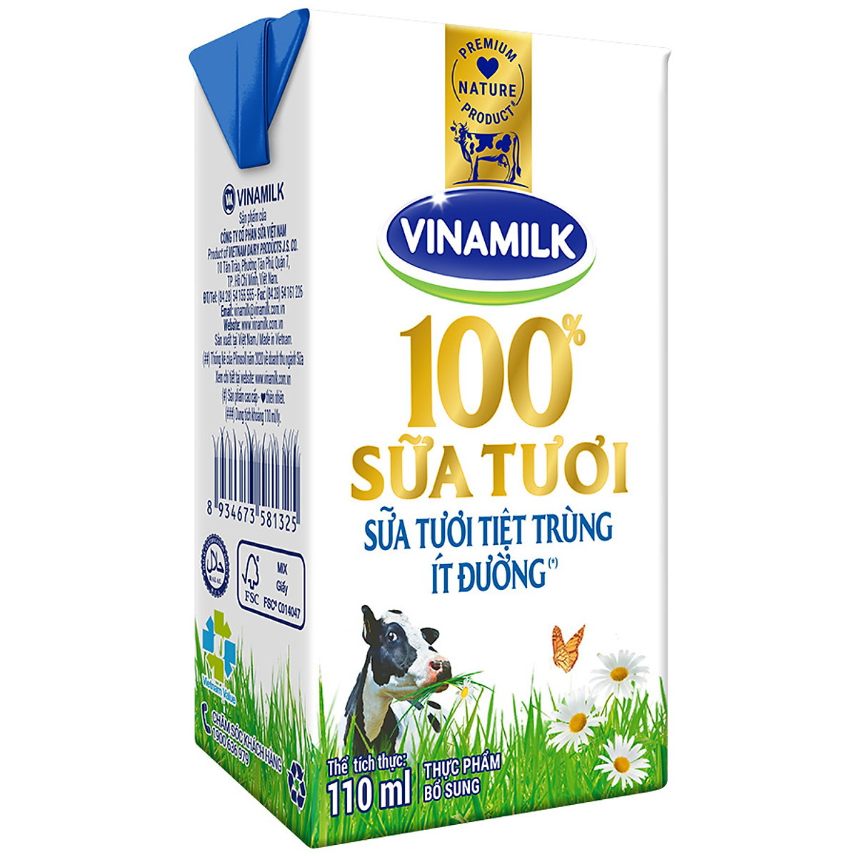 Lốc 4 hộp Sữa Tươi Tiệt Trùng Vinamilk 100% Ít Đường 110ml