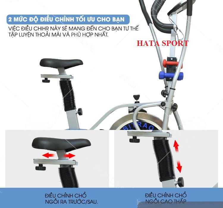 Xe đạp tập thể dục tập gym tại nhà HT600S HATA SPORT kết hợp xoay eo tặng kèm 2 cặp tạ tay 1kg và 0.5kg, giảm cân, giảm mỡ bụng hiệu quả