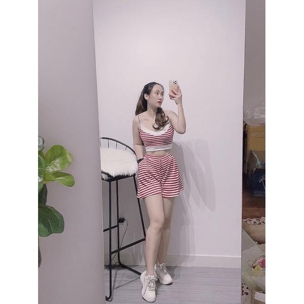 Set áo 2 dây sọc siêu cute - hình thật