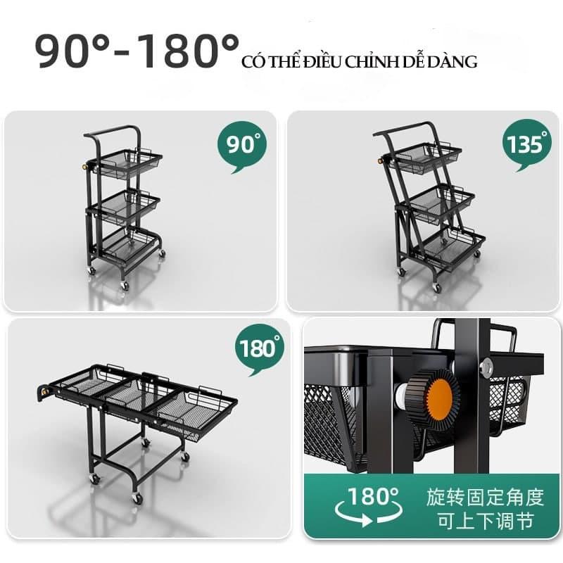 Kệ để đồ 3 tầng , kệ để đồ nhà bếp đa năng điều chỉnh xoay 180 độ, chắc chắn làm bằng thép sơn tĩnh điện