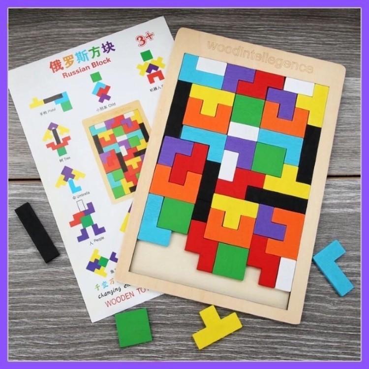 Bộ bảng gỗ ,Bộ Xếp Hình Thông Minh Tetris Xếp Gạch Gỗ Pitomio Montessori