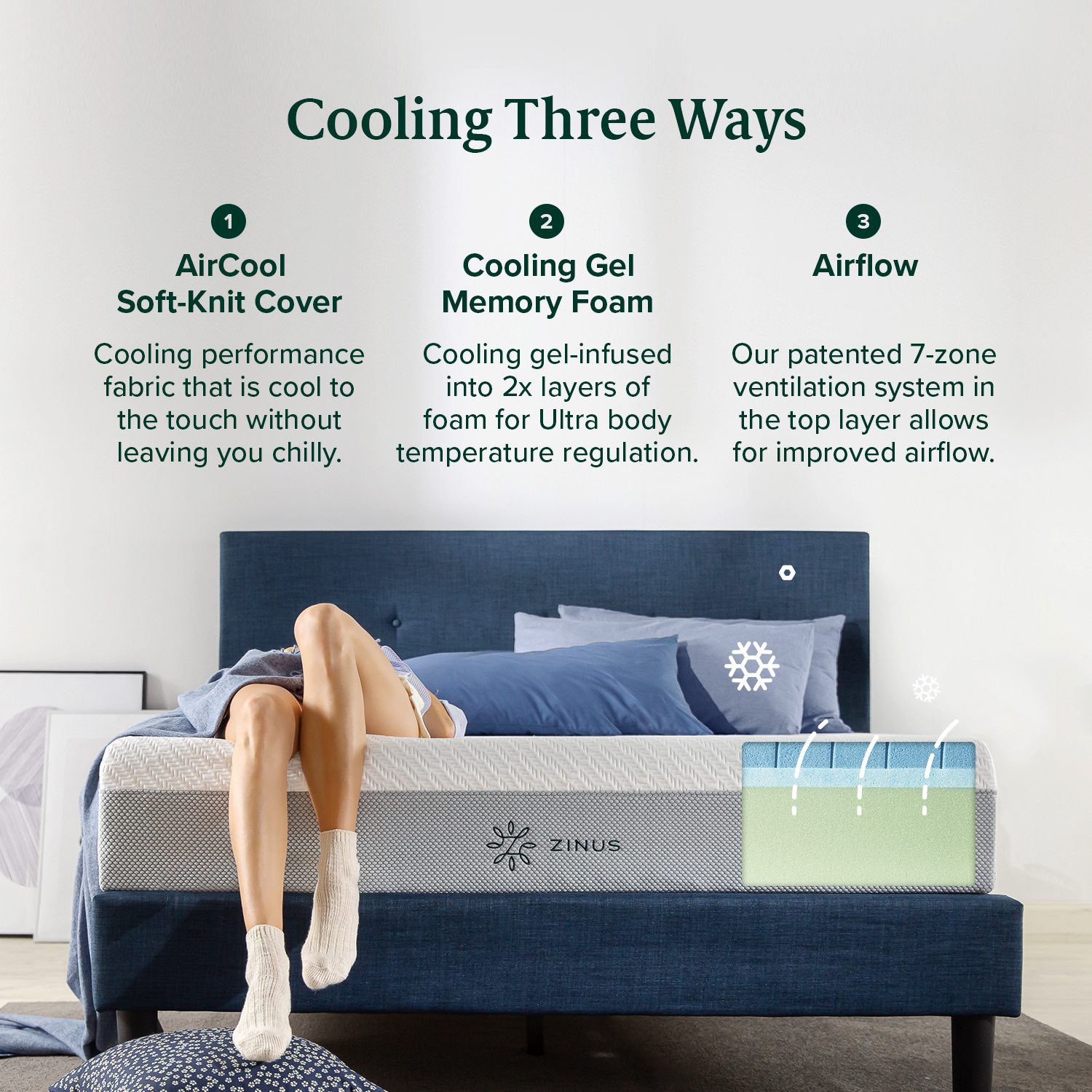 Nệm Foam Zinus Cuộn Hút Chân Không Siêu Mát Cao Cấp - 8in Ultra Cool Gel 2.5 Foam Mattress