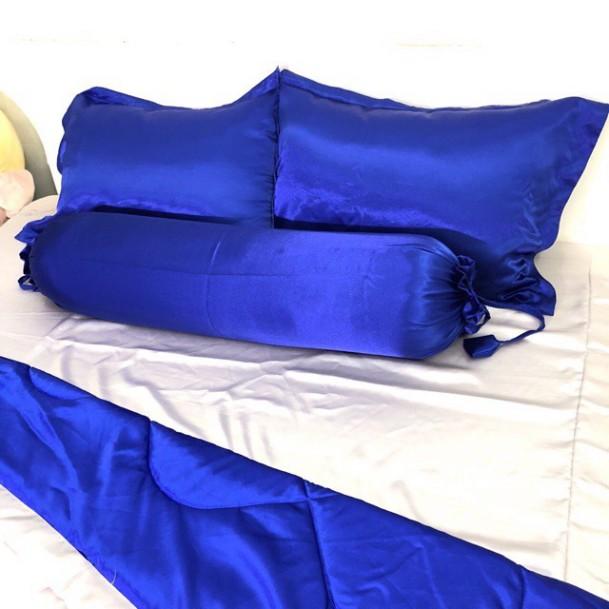 Bộ 4 Món Ga Gối Phi Lụa Thương hiệu LAN PHAM BEDDING Mát Mịn - Màu Xanh Biển