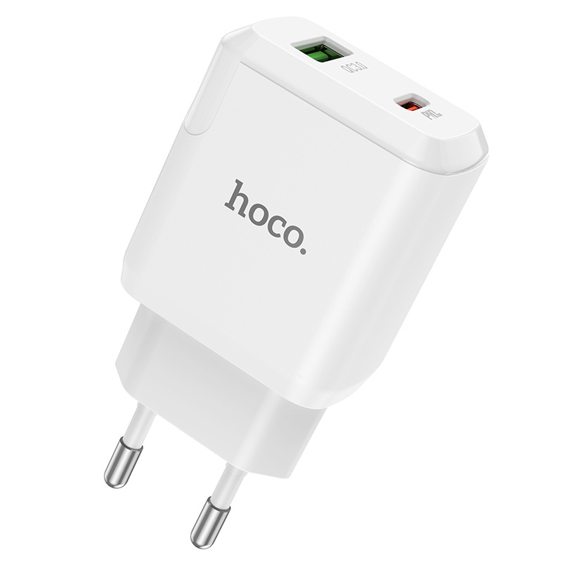 Củ sạc nhanh Hoco N5 (QC, PD 20W) cho android,iphone - chất liệu PC chống cháy - Phích cắm EU ( chân tròn) - Hàng chính hãng