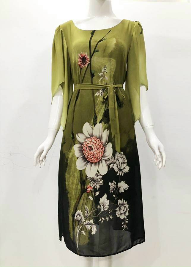 ĐẦM SUÔNG TAY CÁNH TIÊN IN CÀNH HOA TRẮNG - THỜI TRANG GKSTILE