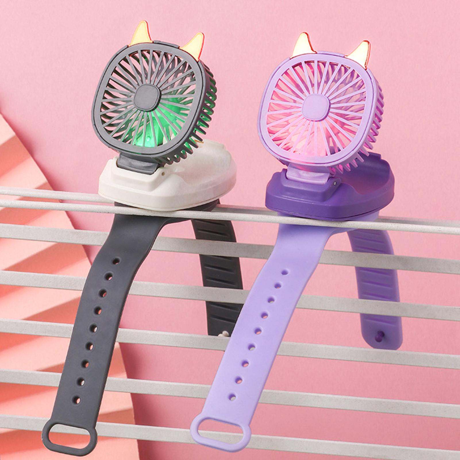Đồng hồ quạt mini cầm tay tích hợp đèn LED dành cho trẻ em, sạc USB