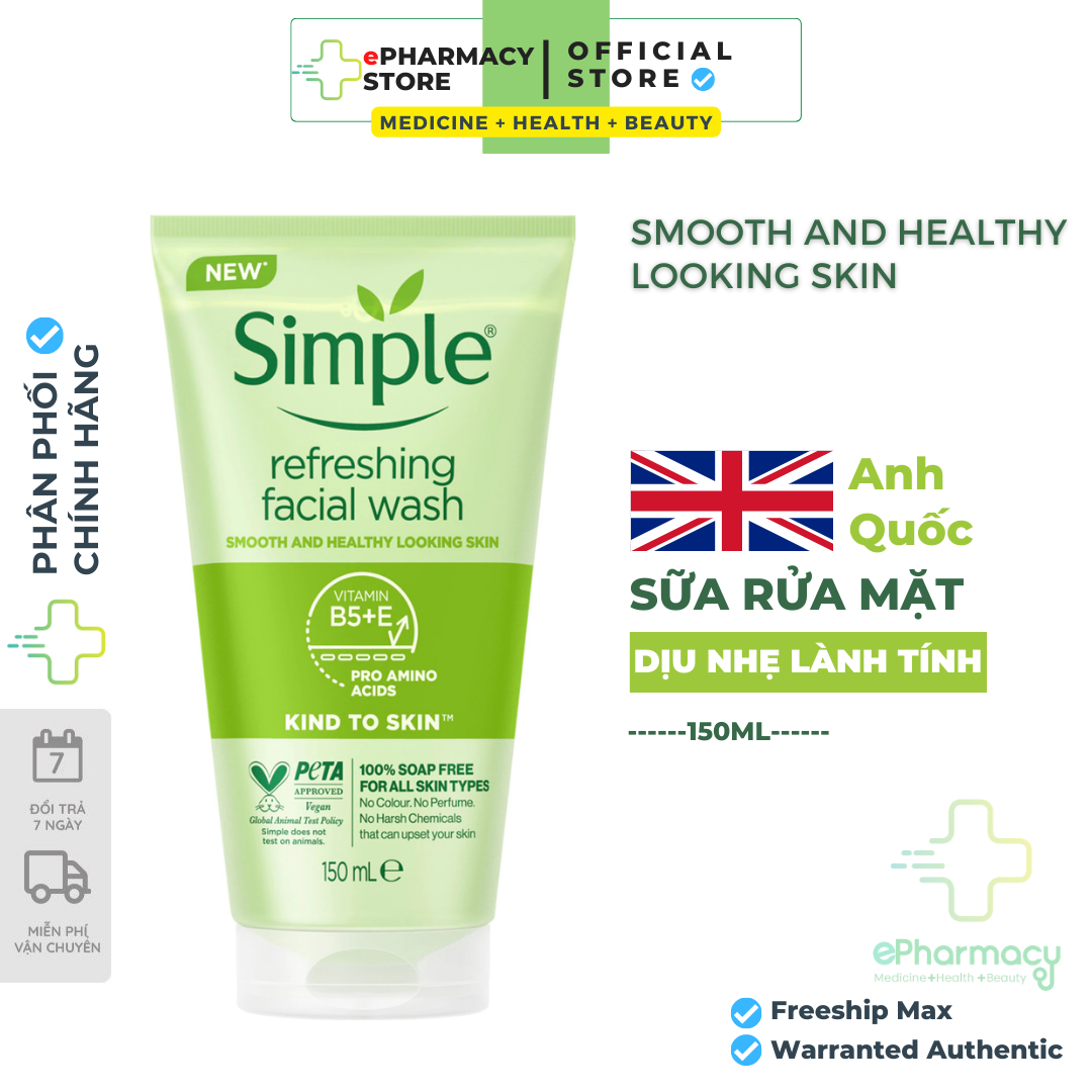 Simple Sữa Rửa Mặt Refreshing Facial Wash - Sữa rửa mặt Simple cho da nhạy cảm 150ml