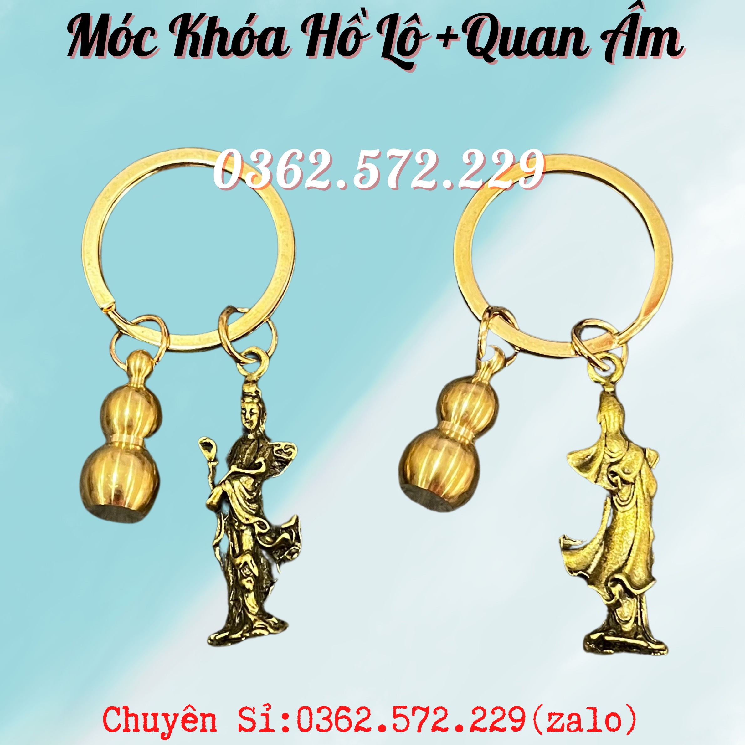 Móc Khoá Quan Âm Bồ Tát Bằng Đồng, Phong Thủy Bình An May Mắn