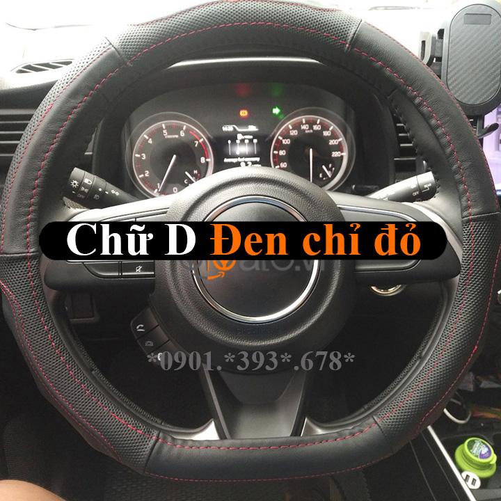Bọc vô lăng D cut xe ô tô Daihatsu Sigra volang Dcut da cao cấp - OTOALO - Đen chỉ đỏ