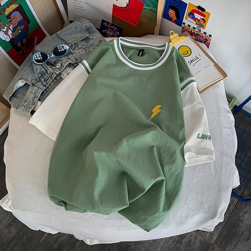 Á   Áo thun unisex tay lỡ form rộng Áo phông mặc lớp, nhóm, cặp thêu hình thời tiết