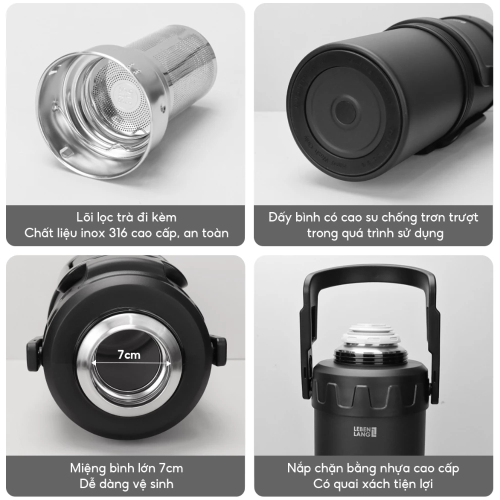 Phích giữ nhiệt Inox 316 Lê Bên Làng LBL3025 dung tích 6L kèm lõi lọc trà - Hảng chuẩn Đức