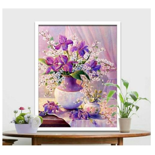 Tranh Đính Đá BÌNH HOA KHOE SẮC . Kích Thước: 60cm x 50cm