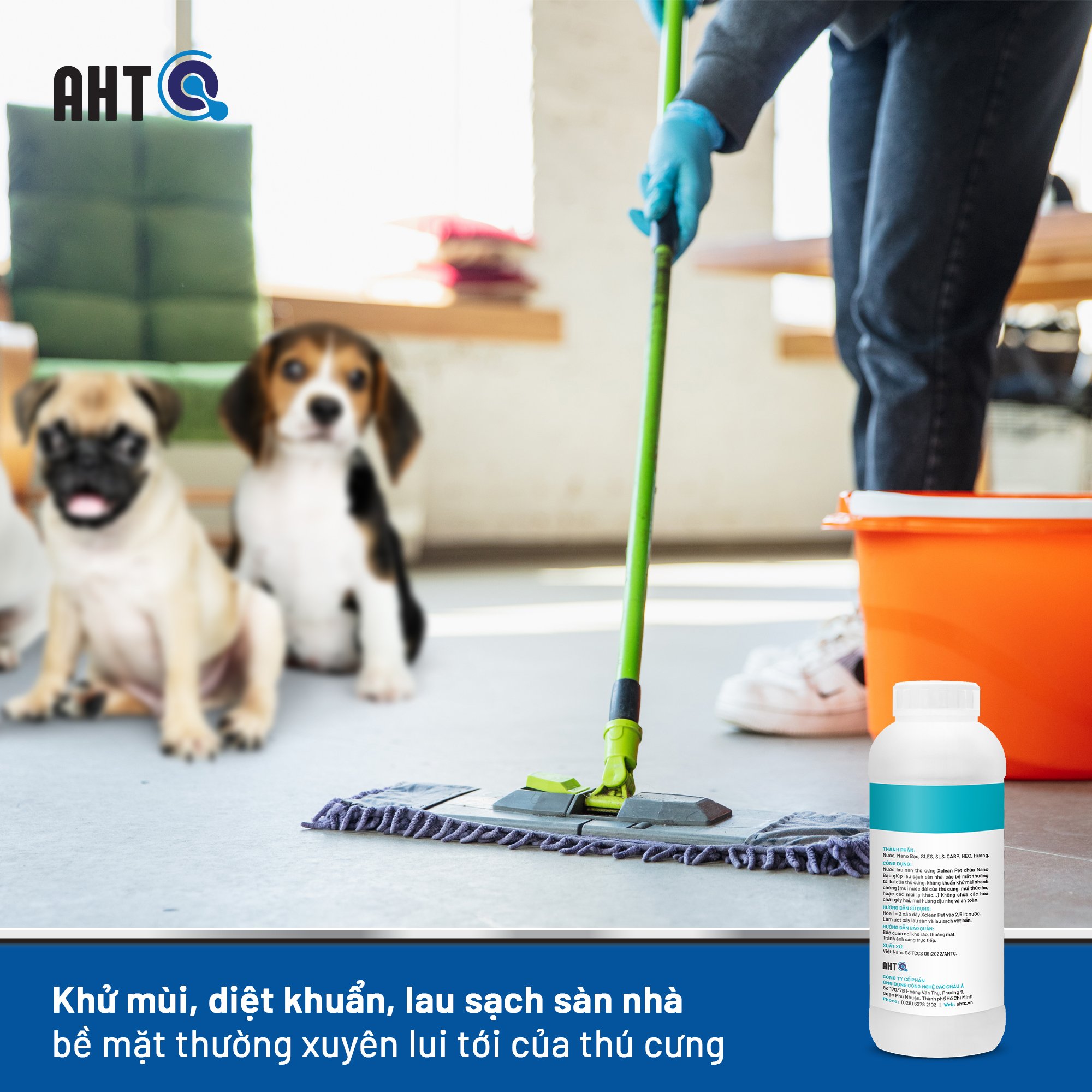 NƯỚC LAU SÀN KHỬ MÙI THÚ CƯNG, KHỬ MÙI NƯỚC TIỂU CHÓ MÈO NANO XLEAN FOR PET KHỬ MÙI HÔI SÀN NHÀ, LỒNG CHUỒNG THÚ CƯNG, CHÓ MÈO-NANO BẠC AHT CORP 1L