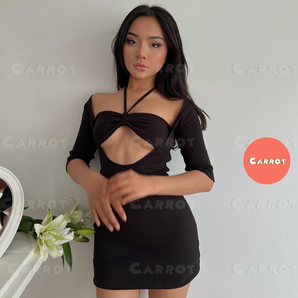 Đầm body sexy hở ngực thiết kế chất thun đi tiệc sang trọng váy nữ dáng ngắn ôm body carrotxinhdep