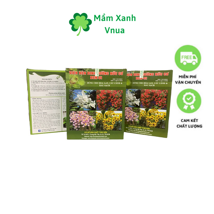 Viên Nén Dinh Dưỡng Hữu Cơ Ben 01 Hùng Nguyễn hộp 1kg dùng bón gốc cho hoa lan, cây cảnh và rau sạch