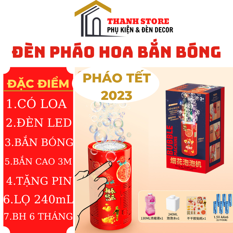 Máy tạo bong bóng phao hoa - đèn bắn bong bóng có loa có led RBG cho lễ hội ngày tết 2023