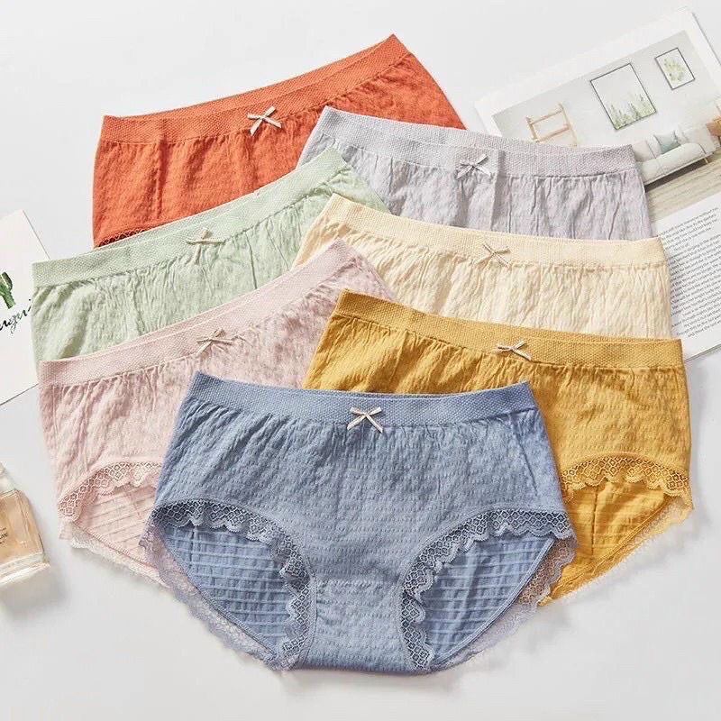 QUẦN LÓT NỮ COTTON THÔNG HƠI KHÁNG KHUẨN VIỀN REN ĐÍNH NƠ XINH XẮN