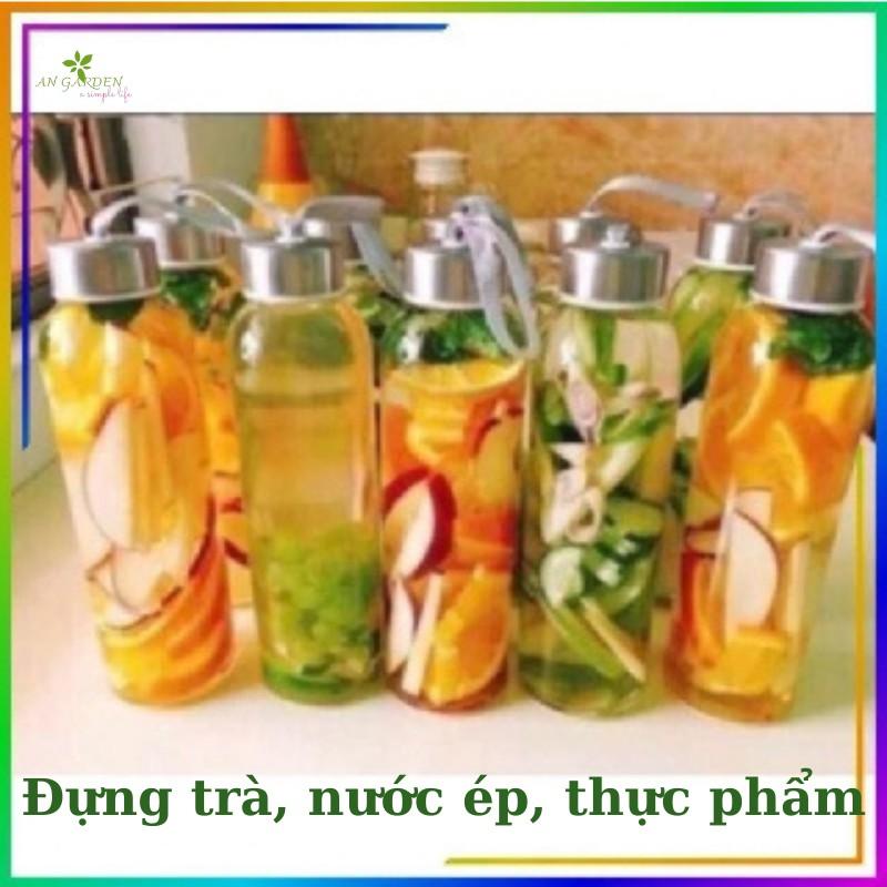 Bình thủy tinh - Bình trà detox bằng thủy tinh dày cao cấp chịu được nhiệt độ cao 500ml, có quai xách tiện dụng