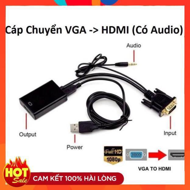 Cáp chuyển VGA to HDMI FULL HD có audio âm thanh 3.5-Đầu chuyển đổi tin hiệu Vga sang Hdmi có âm thanh audio _ Hàng Chính Hãng