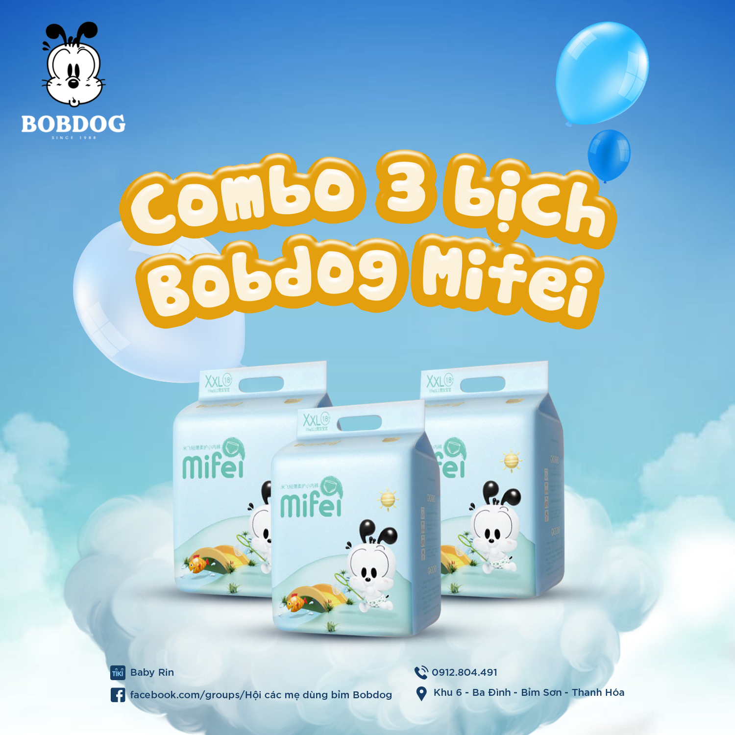 ̣ Tã quần Bobdog Mifei L66/XL60/XXL54 miếng