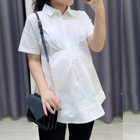 Áo Sơ mi bầu, màu trắng Dài Tay, Cộc Tay