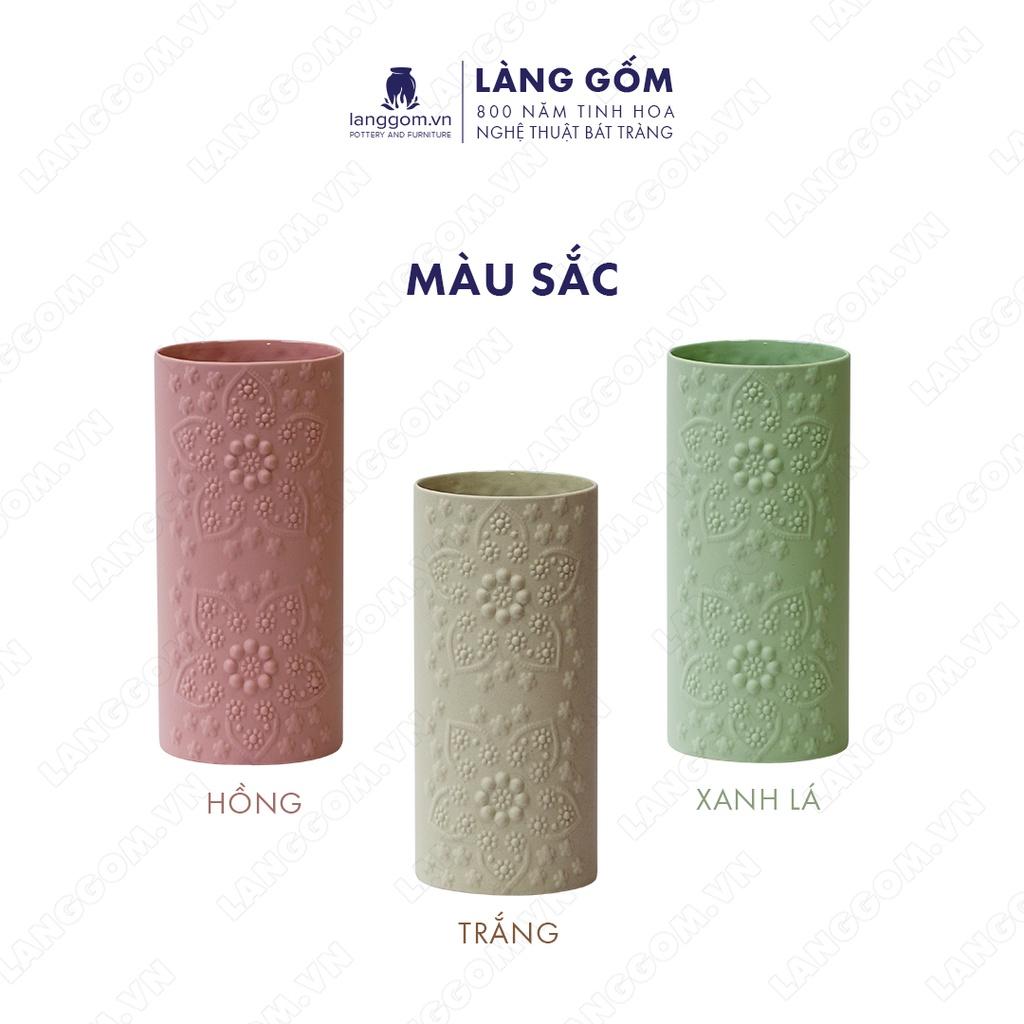 Bình hoa, lọ hoa Gốm sứ Bát Tràng cao cấp Men mát đắp nổi dùng làm quà tặng, trang trí - Làng Gốm Bát Tràng