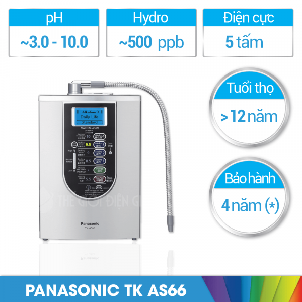 Máy tạo nước ion kiềm Panasonic TK-AS66- Hàng chính hãng - Sản xuất tại Nhật Bản 5 tấm điện cực 7 chế độ nước sử dụng cho gia đình tạo ra nước ion kiềm tốt cho sức khỏe