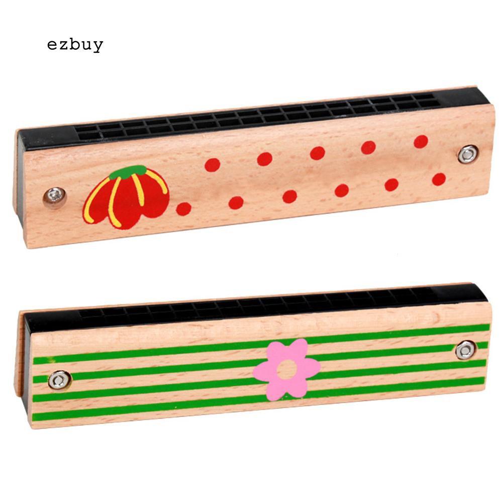 【EY】Wooden 16 Holes Cartoon Harmonica Musical Instrument Early Educational Kids Gift