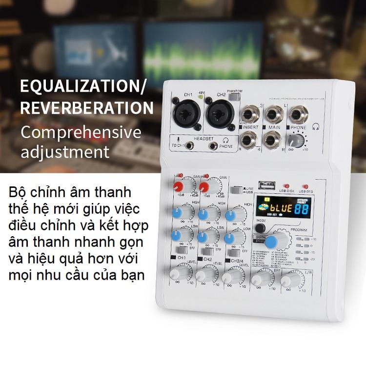 Mixer E4 Bluetooth, Tặng Củ Nguồn, Hát Livestream Karaoke Thu Âm, Bộ Chọn Âm Thanh - Chỉnh reverb - delay - 88 Hiệu Ứng