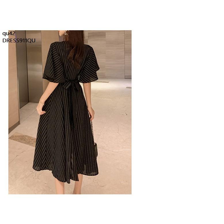 DRESS818 ĐẦM KẺ SỌC TAY LOE