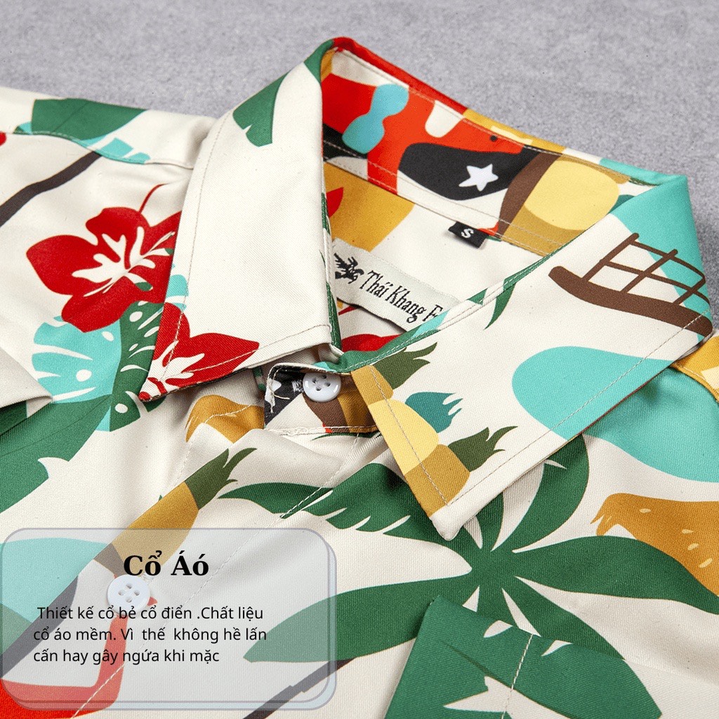 Áo sơ mi nam nữ vài lụa mềm họa tiết BIỂN HAWAII đẹp đi biển áo nhóm co giãn thấm hút cực mát