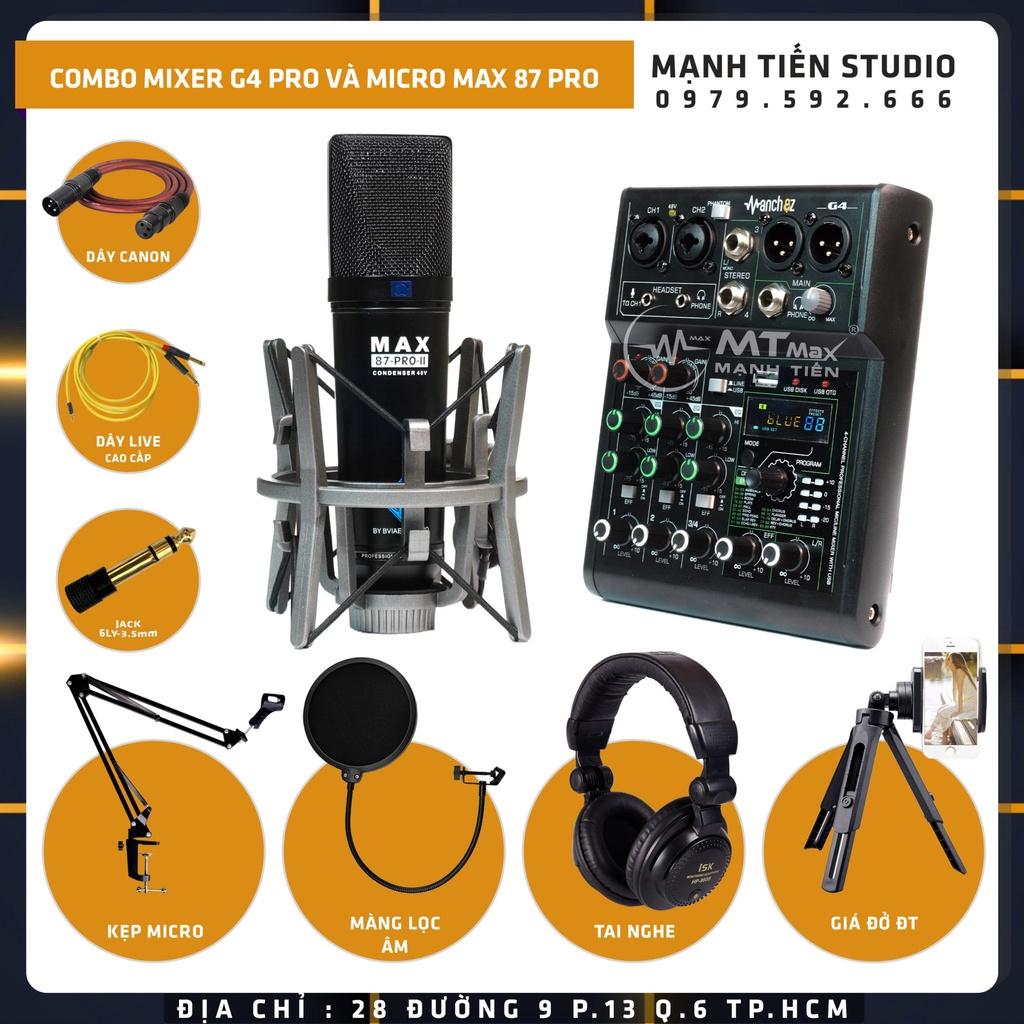 Combo thu âm Mixer G4 2022 Và Micro Max 87-Pro-II đen livestream karaoke bán hàng onl tiktok đủ phụ kiện tặng kèm bh 12t