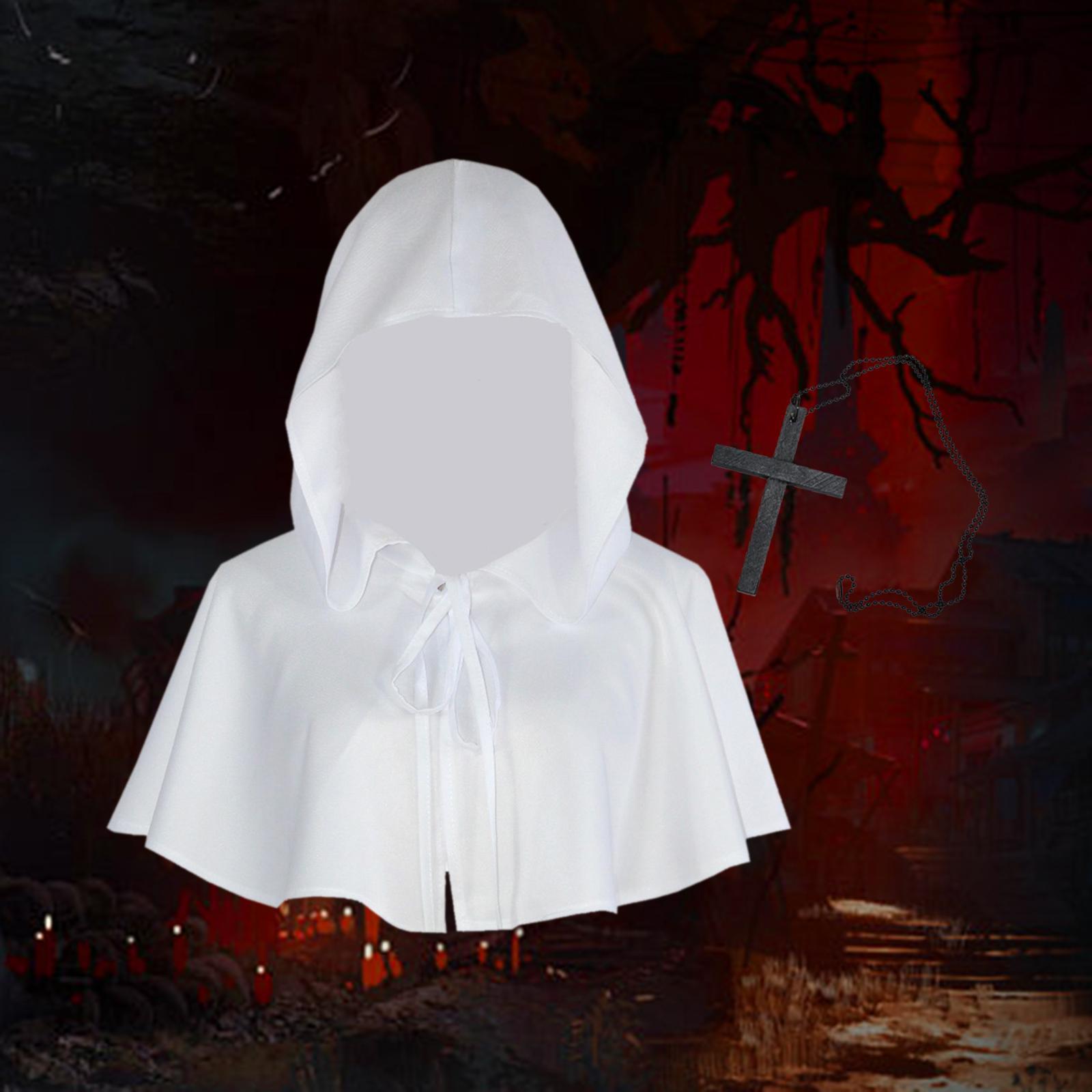 Halloween Cloak Death Cape Halloween Party Cosplay Witch Cowl Hat Short Cape Gothic Props Medieval Hooded Cloak Hat Hooded Poncho for Unisex