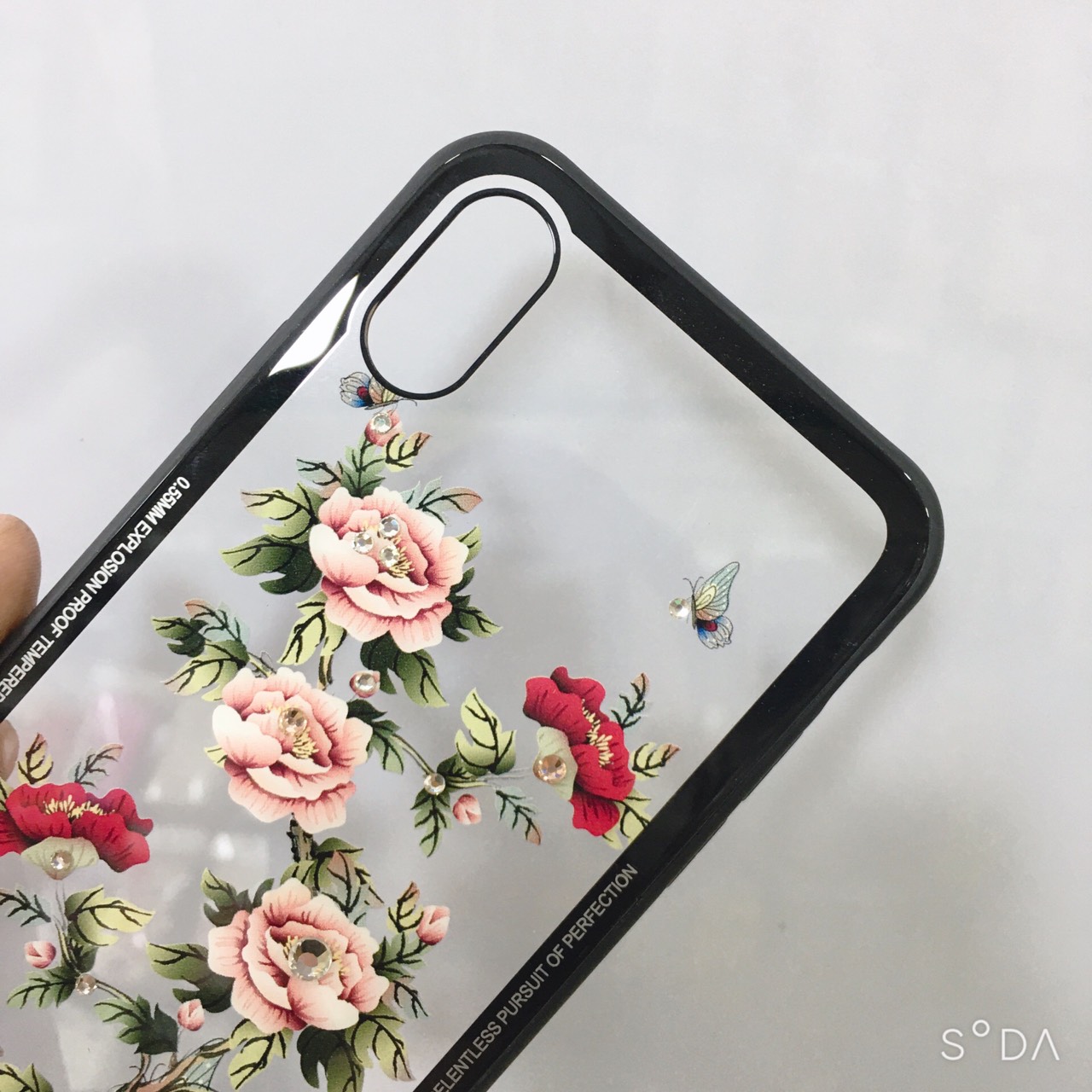 Ốp lưng trong viền màu hình hoa sang trọng dành cho iPhone X, Xs
