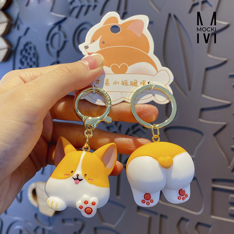 Móc khóa cặp đầu và mông chó corgi