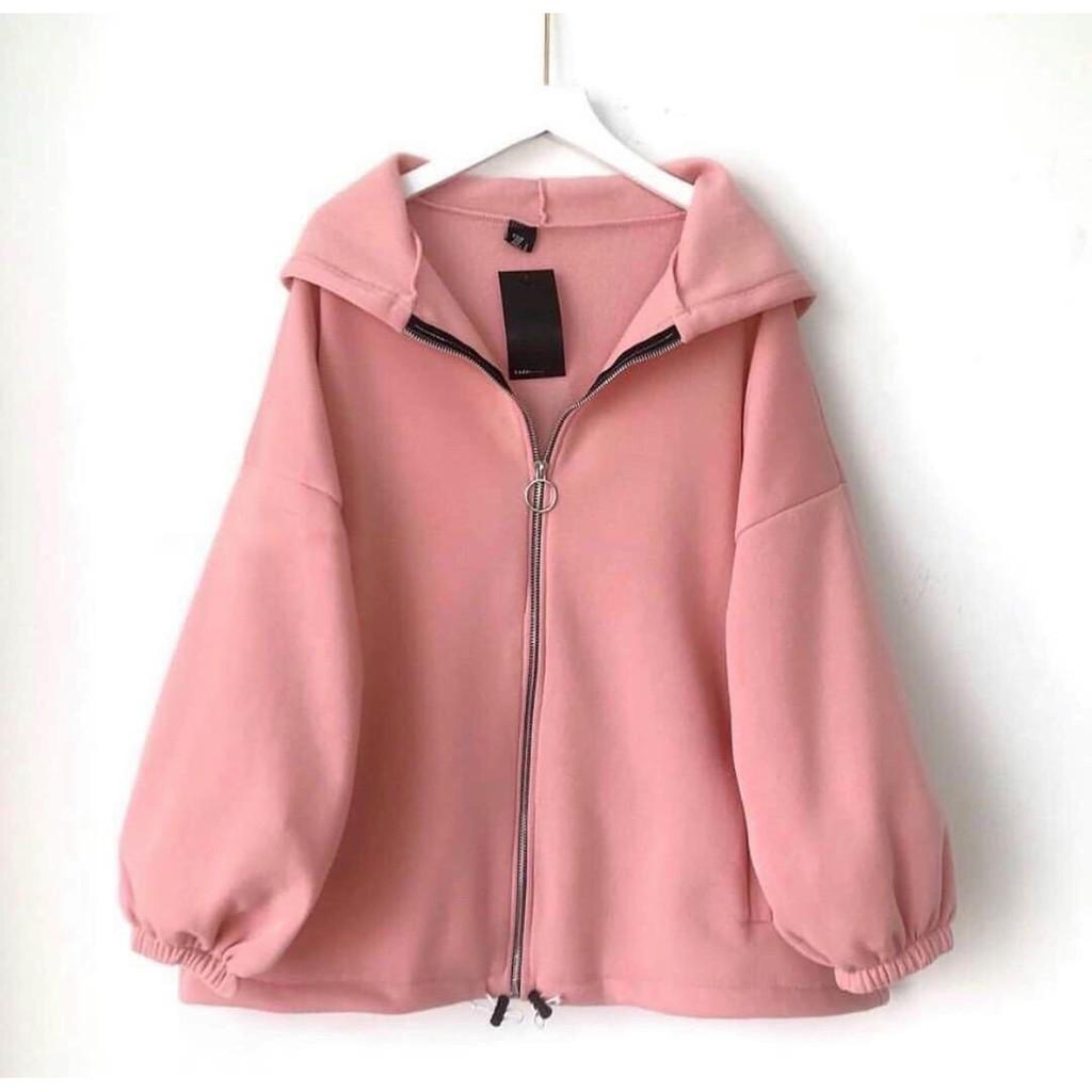 Áo khoác nỉ ngoại hoodie BASIC form rộng khóa kéo tròn áo khoác nam nữ Unisex