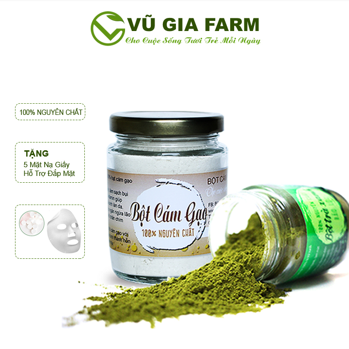 Bột Trà Xanh + Bột Cám Gạo Nguyên Chất Vũ Gia + Tặng 5 mặt nạ giấy tiện lợi