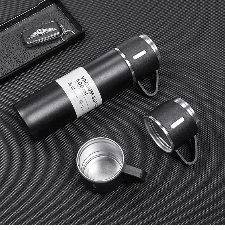 Set bình giữ nhiệt cao cấp kèm 2 cốc inox có quai làm bộ qùa tặng sang trọng HBH
