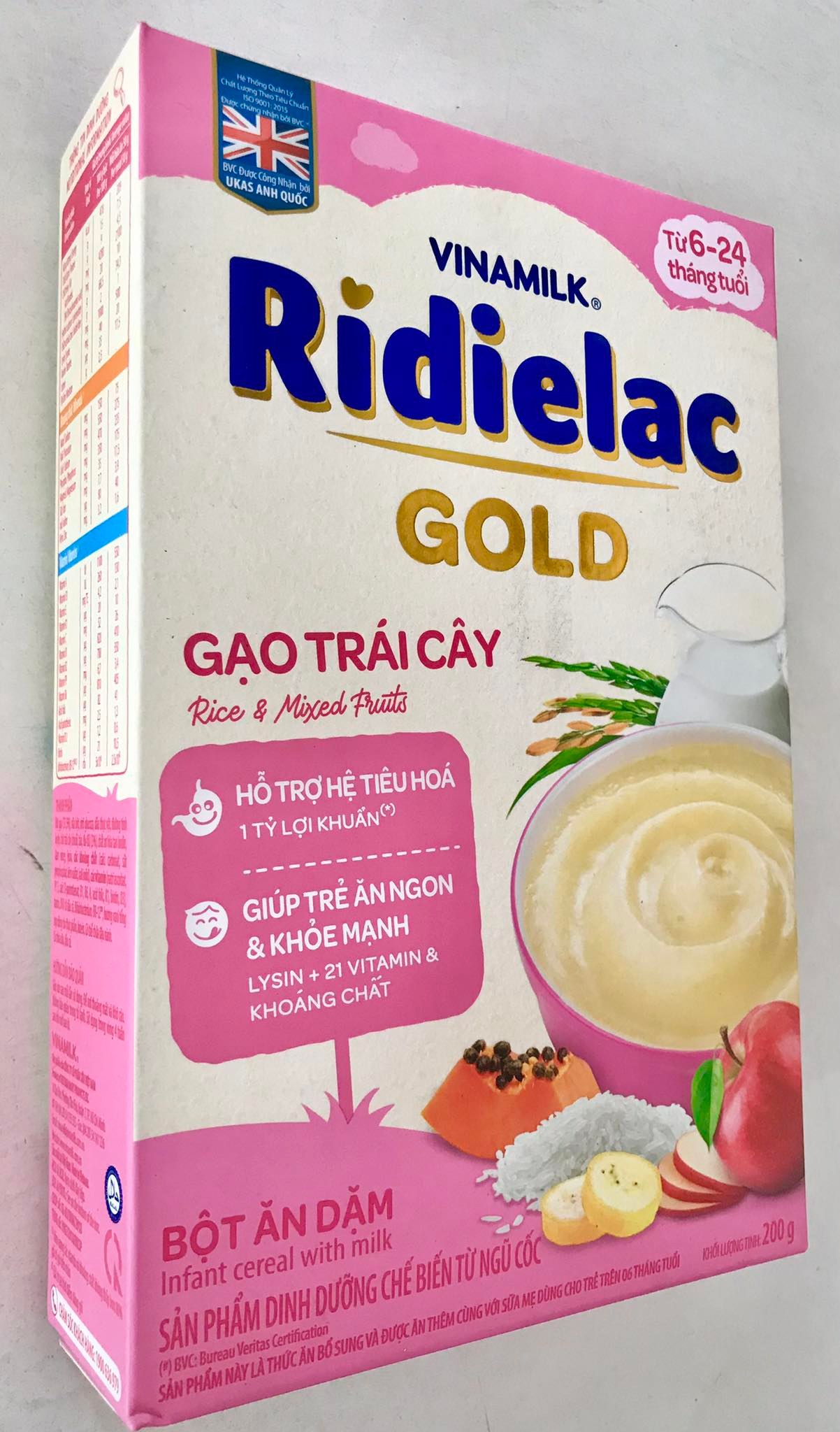 Combo 2 hộp BỘT ĂN DẶM 
RIDIELAC GOLD GẠO TRÁI CÂY - 
HỘP GIẤY 200G