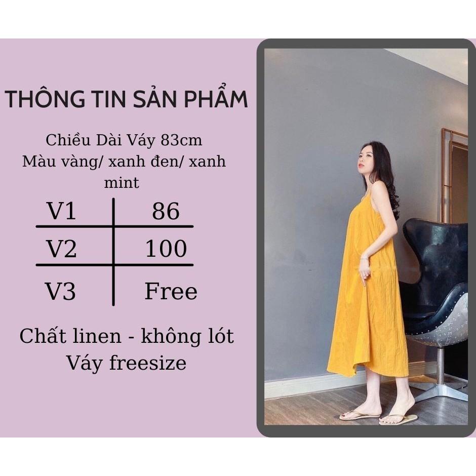 Đầm maxi 2 dây đi biển, váy maxi hai dây hở lưng, thiết kế suông dáng dài, chất liệu lụa linen. màu vàng, xanh VD010