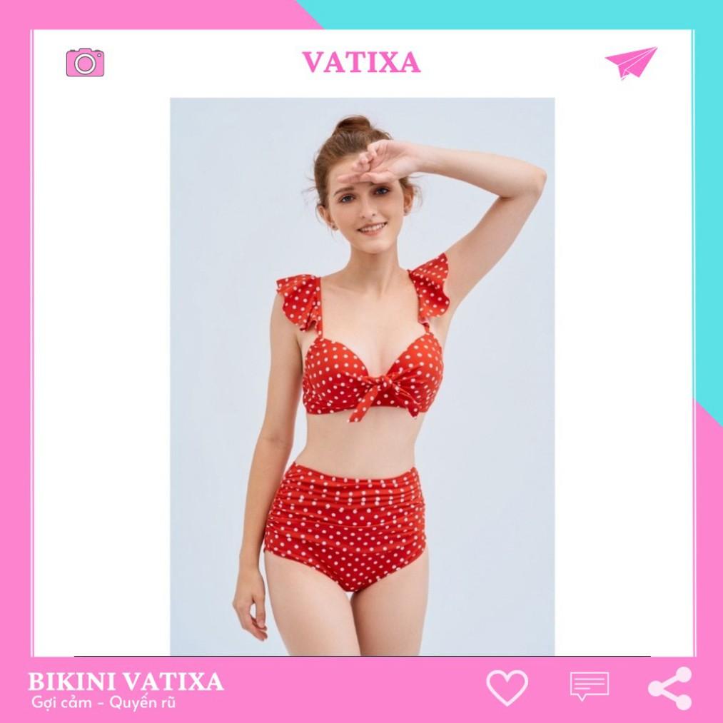 freeship Bikini đồ bơi đi biển hai mảnh cạp cao quần nhúng che bụng chấm bi VATIXA BKN36