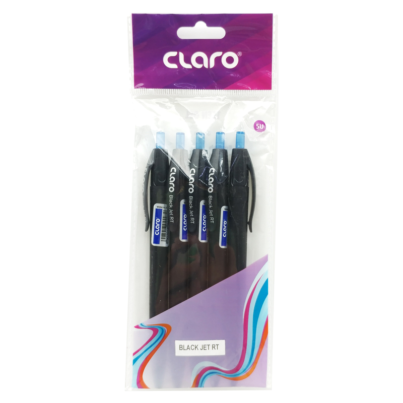 Combo 5 Cây Bút bi Claro BLACK JET RT 0.7mm Mực Xanh