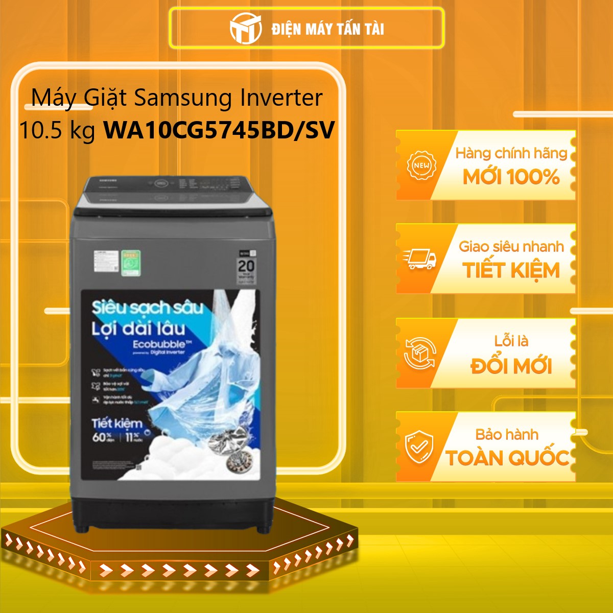 Máy giặt Samsung WA10CG5745BD/SV 10Kg Inverter 2023 - Hàng Chính Hãng (Chỉ giao HCM)