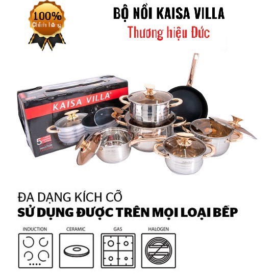Bộ nồi inox và chảo chống dính cao cấp 6 món 5 đáy từ MÃ AB1 , nắp kính sang trọng bảo hành 1 năm hàng chính hãng