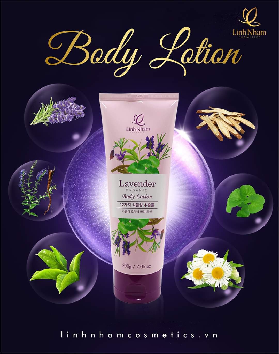 KEM DƯỠNG TRẮNG DA BODY LOTION LAVENDER ORGANIC LINH NHÂM 200g