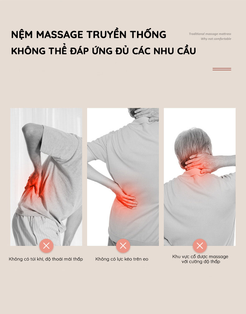 Đệm Massage Toàn Thân Hồng Ngoại - Chất Liệu Da Cao Cấp - Phiên Bản 2021 - Tích Hợp Nhiều Tính Năng Massage - Đệm Mát Xa Toàn Thân